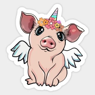 pig unicornand flowers crown Sticker